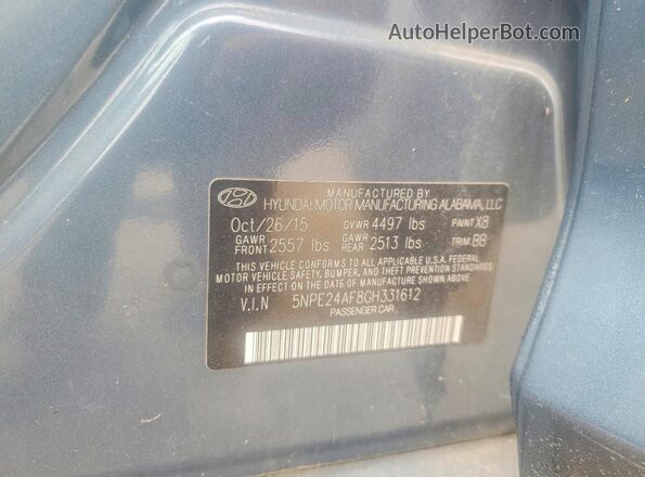 5NPE24AF8GH331612 2016 HYUNDAI SONATA Blue Vista del compartimento del motor