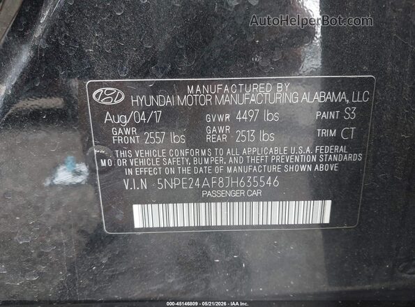 5NPE24AF8JH635546 2018 HYUNDAI SONATA Black Widok komory silnika