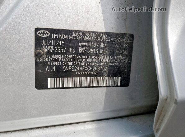5NPE24AFXGH268352 2016 HYUNDAI SONATA Серебряный Вид подкапотного пространства