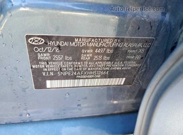 5NPE24AFXHH512664 2017 HYUNDAI SONATA Teal 