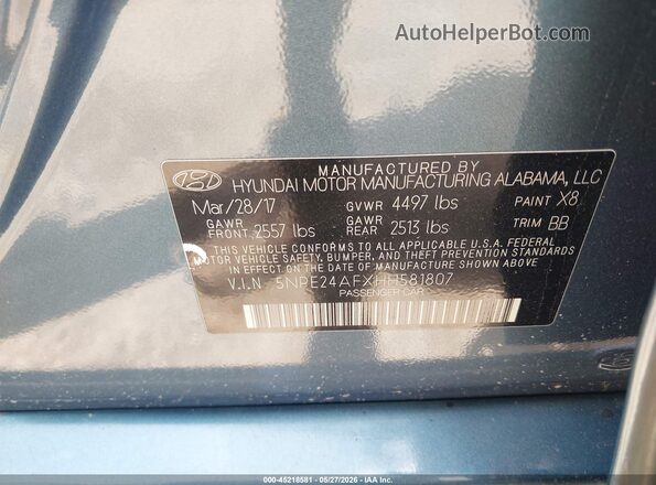 5NPE24AFXHH581807 2017 HYUNDAI SONATA Blue Engine compartment view