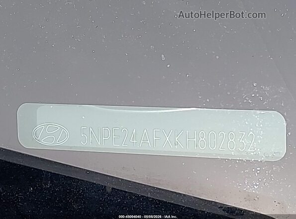 5NPE24AFXKH802832 2019 HYUNDAI SONATA Blue Vista del compartimento del motor
