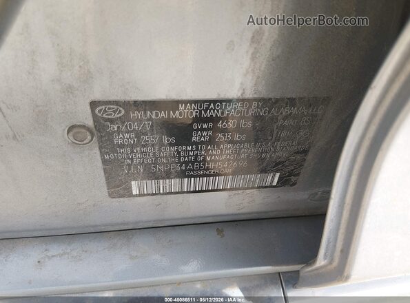 5NPE34AB5HH542696 2017 HYUNDAI SONATA Silver Շարժիչի բաժամունքի տեսք