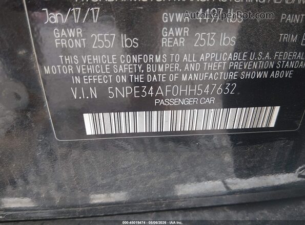 5NPE34AF0HH547632 2017 HYUNDAI SONATA Black Engine compartment view