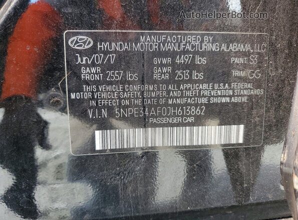 5NPE34AF0JH613862 2018 HYUNDAI SONATA Black 