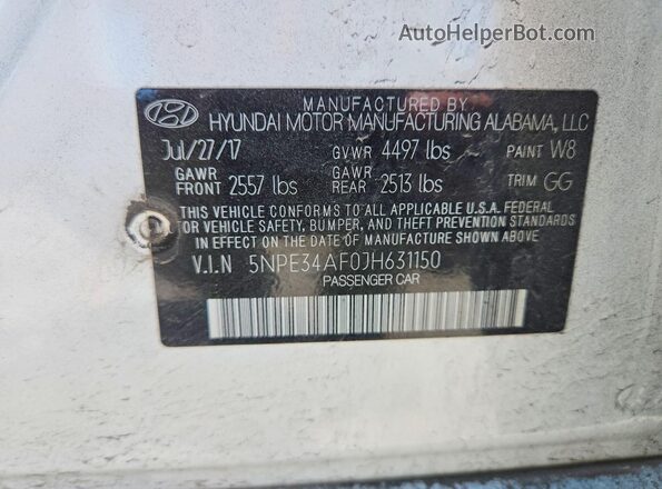 5NPE34AF0JH631150 2018 HYUNDAI SONATA Белый Вид подкапотного пространства