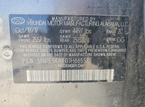 5NPE34AF0JH665573 2018 HYUNDAI SONATA Gray 