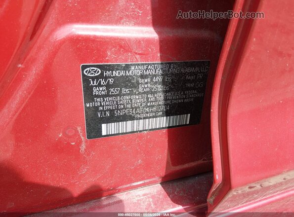 5NPE34AF0KH812704 2019 HYUNDAI SONATA Красный Вид подкапотного пространства