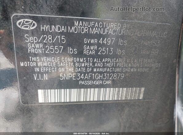 5NPE34AF1GH312879 2016 HYUNDAI SONATA Черный Вид подкапотного пространства