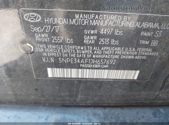 5NPE34AF1JH657692 2018 HYUNDAI SONATA Black Engine compartment view