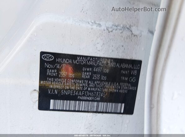 5NPE34AF1JH673245 2018 HYUNDAI SONATA White Widok komory silnika