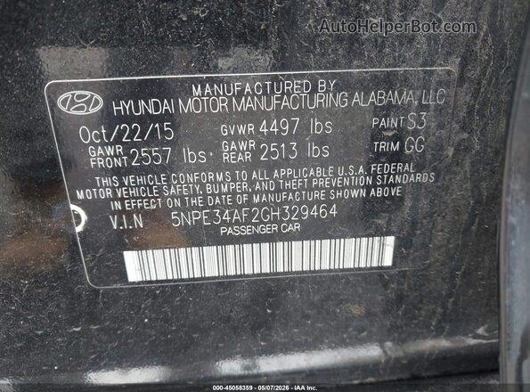 5NPE34AF2GH329464 2016 HYUNDAI SONATA Black ძრავის განყოფილების ხედი
