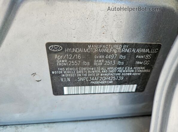 5NPE34AF2GH425739 2016 HYUNDAI SONATA Silver ძრავის განყოფილების ხედი