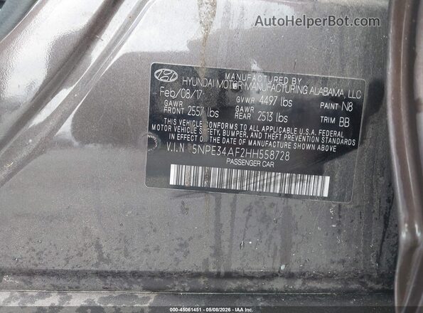 5NPE34AF2HH558728 2017 HYUNDAI SONATA Brown Շարժիչի բաժամունքի տեսք