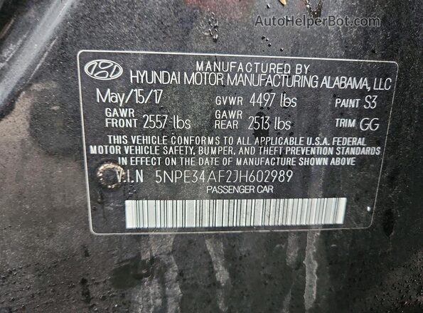 5NPE34AF2JH602989 2018 HYUNDAI SONATA Black 