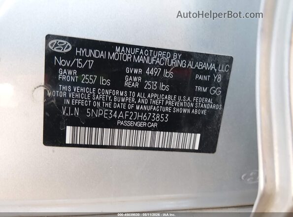 5NPE34AF2JH673853 2018 HYUNDAI SONATA Silver Engine compartment view