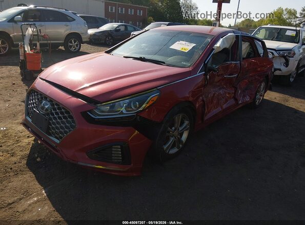 5NPE34AF2KH784629 2019 HYUNDAI SONATA Red წინა მარცხენა ხედი სამი მეოთხედიდან