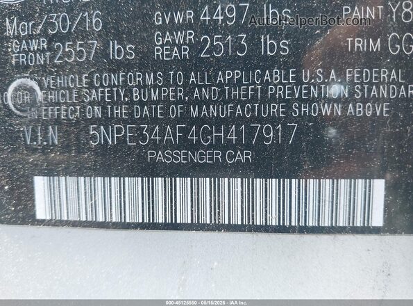 5NPE34AF4GH417917 2016 HYUNDAI SONATA Silver Շարժիչի բաժամունքի տեսք