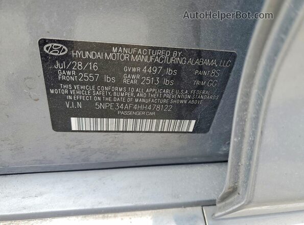 5NPE34AF4HH478122 2017 HYUNDAI SONATA Silver 
