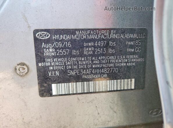 5NPE34AF4HH482770 2017 HYUNDAI SONATA Silver VIN კოდის სტიკერის ხედი