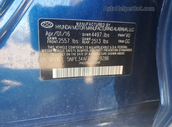 5NPE34AF5GH419286 2016 HYUNDAI SONATA Blue 