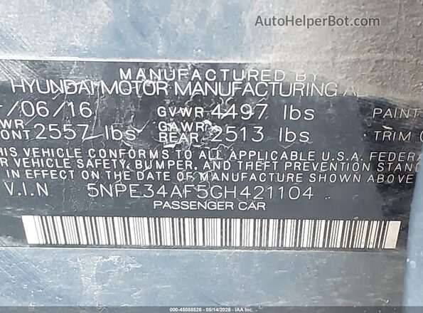 5NPE34AF5GH421104 2016 HYUNDAI SONATA Light Blue Widok komory silnika