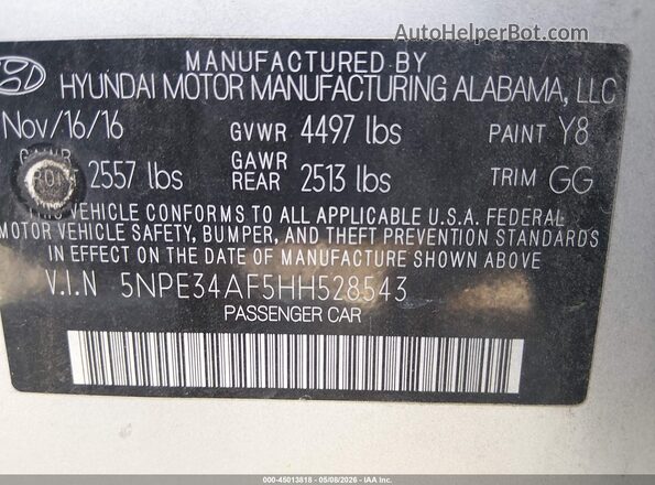 5NPE34AF5HH528543 2017 HYUNDAI SONATA Silver 