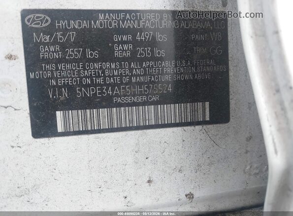5NPE34AF5HH575524 2017 HYUNDAI SONATA White Շարժիչի բաժամունքի տեսք