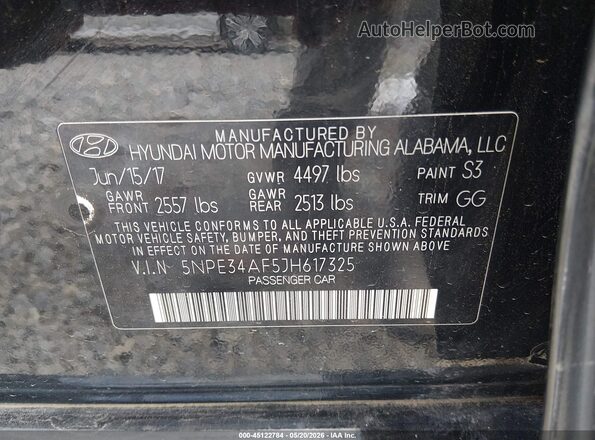 5NPE34AF5JH617325 2018 HYUNDAI SONATA Черный Вид подкапотного пространства