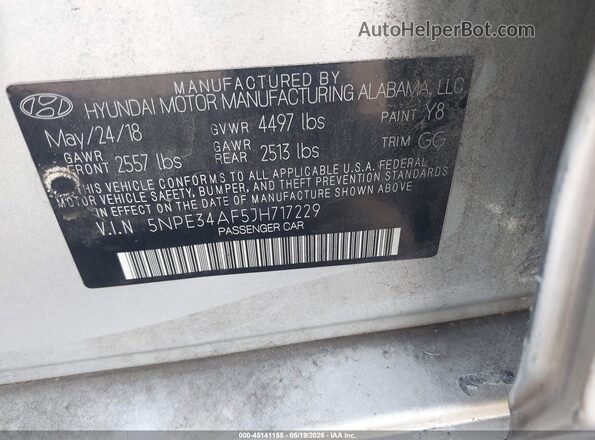 5NPE34AF5JH717229 2018 HYUNDAI SONATA Silver 