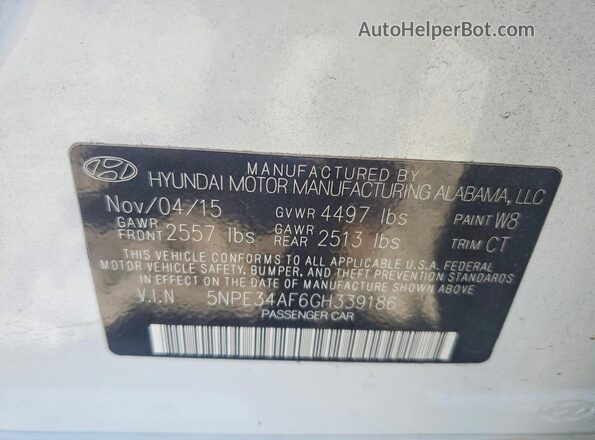 5NPE34AF6GH339186 2016 HYUNDAI SONATA White 