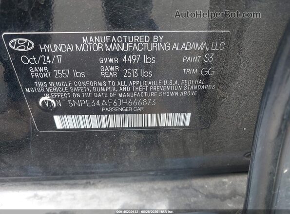 5NPE34AF6JH666873 2018 HYUNDAI SONATA Black Engine compartment view