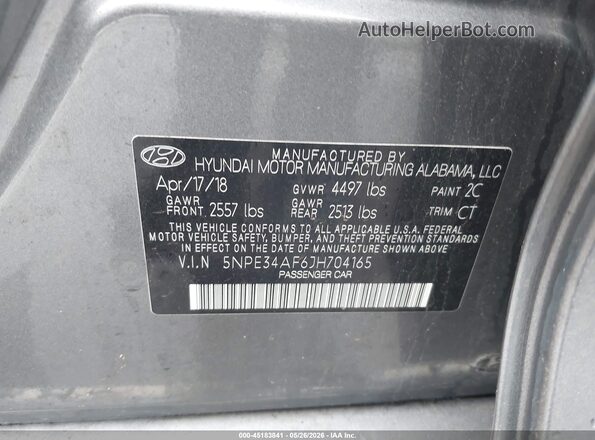 5NPE34AF6JH704165 2018 HYUNDAI SONATA Gray 