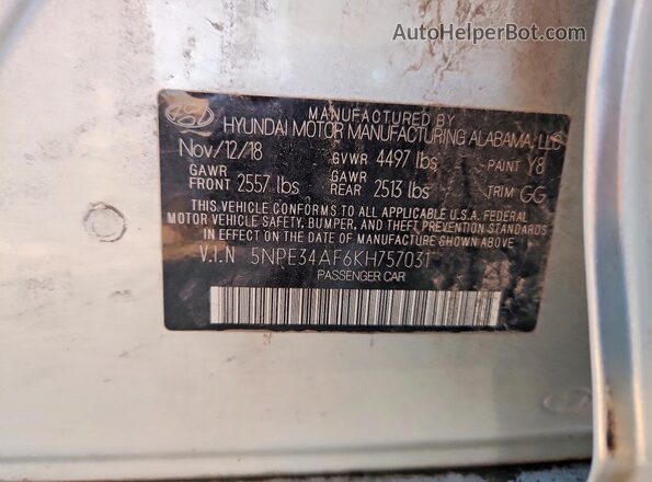 5NPE34AF6KH757031 2019 HYUNDAI SONATA Серебряный Вид подкапотного пространства