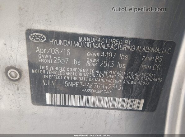 5NPE34AF7GH423131 2016 HYUNDAI SONATA White 