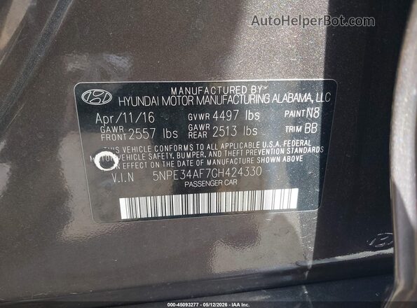 5NPE34AF7GH424330 2016 HYUNDAI SONATA Brown Вид підкапотного простору