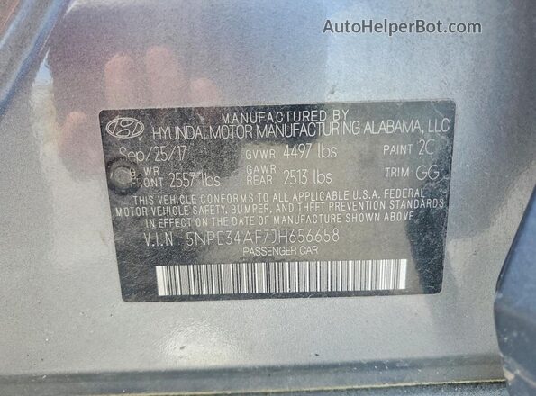5NPE34AF7JH656658 2018 HYUNDAI SONATA Gray 