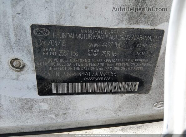 5NPE34AF7JH681186 2018 HYUNDAI SONATA White Շարժիչի բաժամունքի տեսք