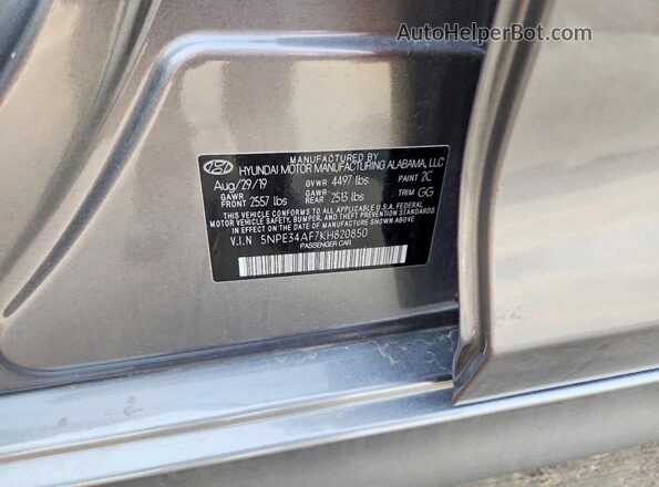 5NPE34AF7KH820850 2019 HYUNDAI SONATA Gray Вид підкапотного простору