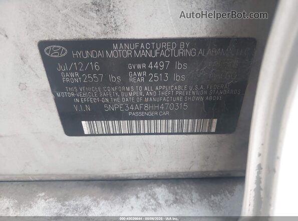 5NPE34AF8HH470315 2017 HYUNDAI SONATA Silver 