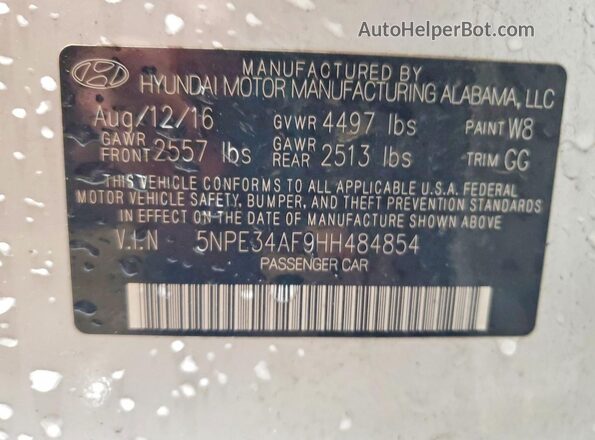 5NPE34AF9HH484854 2017 HYUNDAI SONATA White Vista del compartimento del motor