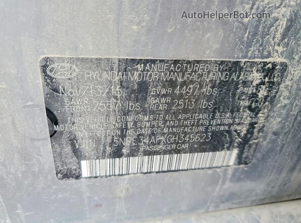 5NPE34AFXGH345623 2016 HYUNDAI SONATA Gray 