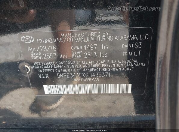 5NPE34AFXGH435371 2016 HYUNDAI SONATA Black Vista del compartimento del motor