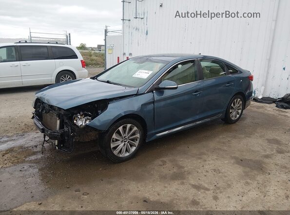 5NPE34AFXHH556984 2017 HYUNDAI SONATA Blue წინა მარცხენა ხედი სამი მეოთხედიდან
