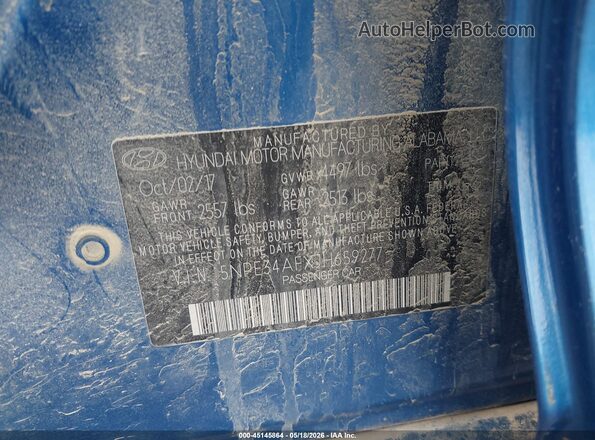 5NPE34AFXJH659277 2018 HYUNDAI SONATA Blue ძრავის განყოფილების ხედი
