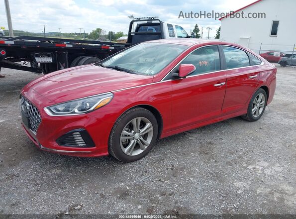 5NPE34AFXKH755735 2019 HYUNDAI SONATA Red წინა მარცხენა ხედი სამი მეოთხედიდან