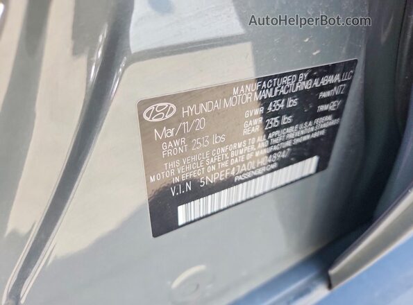 5NPEF4JA0LH048947 2020 HYUNDAI SONATA Gray 