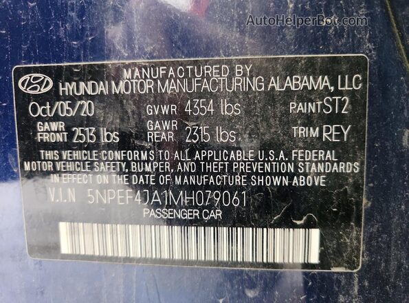 5NPEF4JA1MH079061 2021 HYUNDAI SONATA Blue 