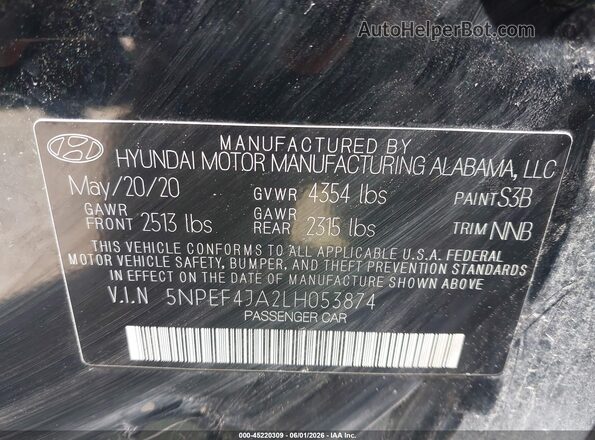 5NPEF4JA2LH053874 2020 HYUNDAI SONATA Black Vista del compartimento del motor