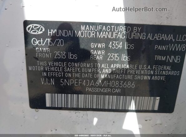 5NPEF4JA6MH083686 2021 HYUNDAI SONATA White Engine compartment view